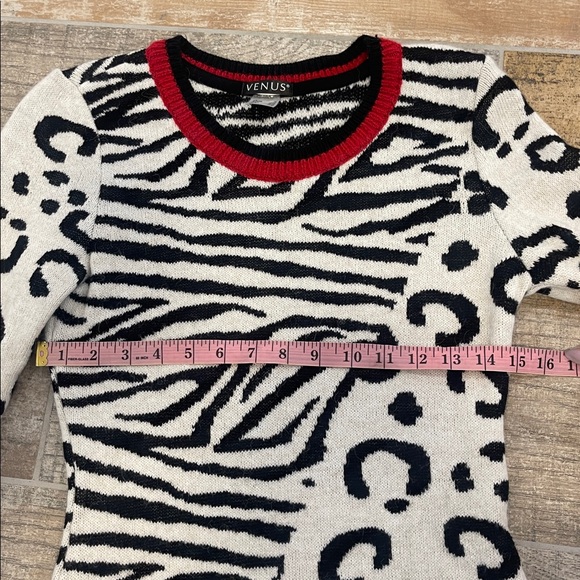 VENUS Animal Print Black Red Knit Long Sleeve Sweater Dress Size Medium M - Picture 7 of 8